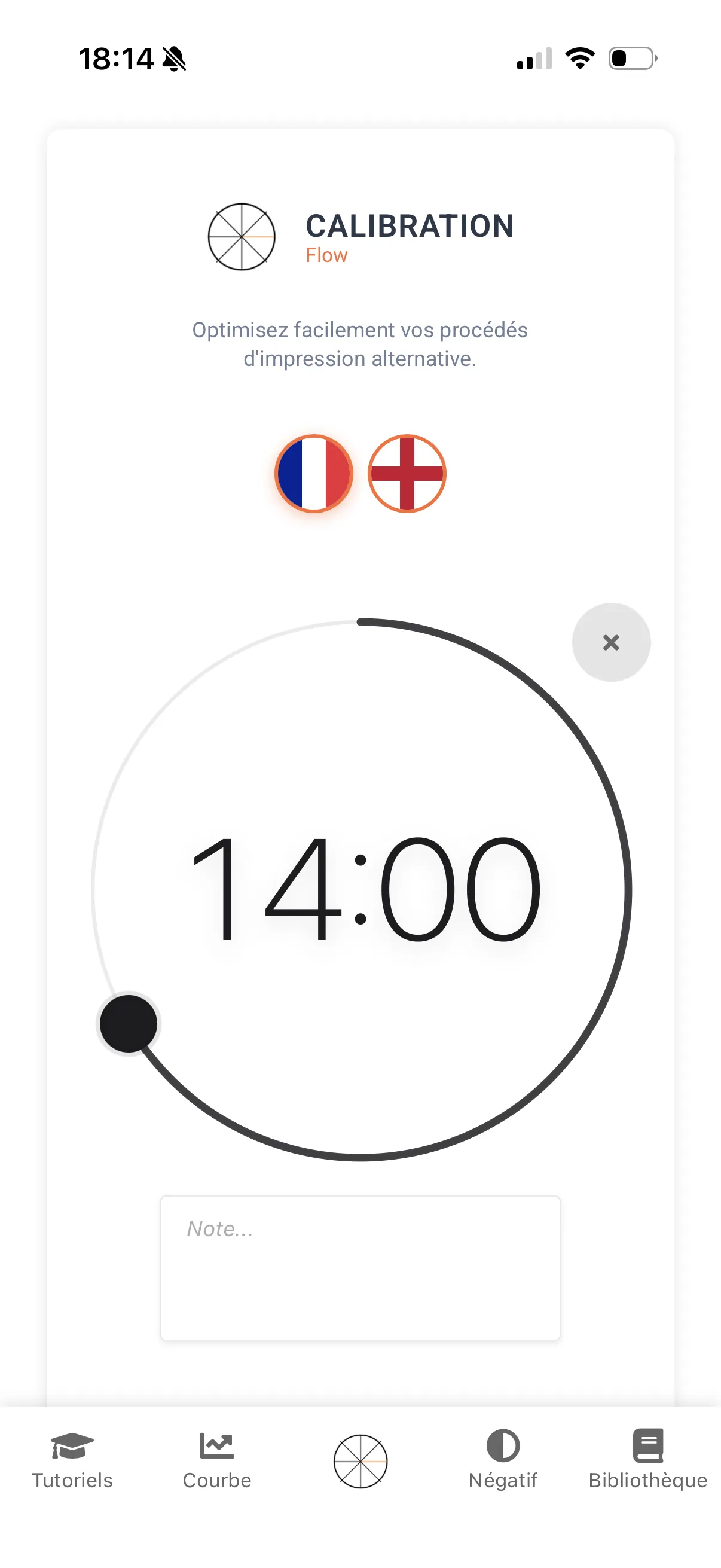 Interface Calibration Flow — analyse densitométrique