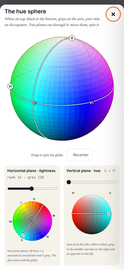 The Calibration Flow hue sphere on iPhone