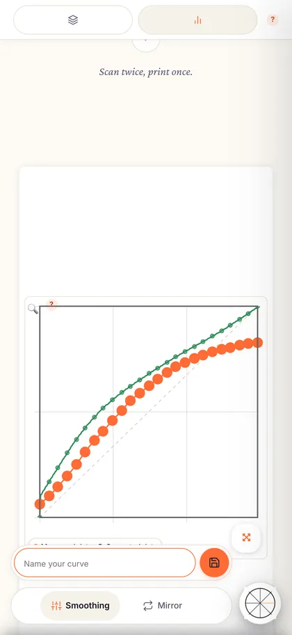 Calibration Flow on iPhone: the correction curve computed from the target