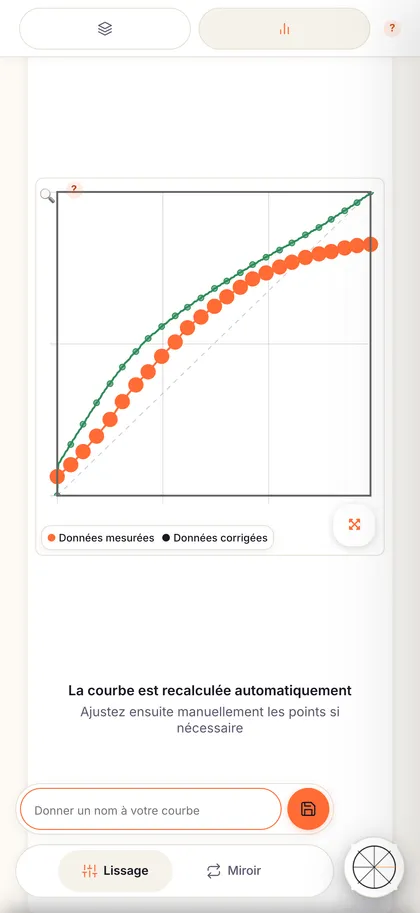Calibration Flow sur iPhone&nbsp;: la courbe de correction calculée à partir de la mire