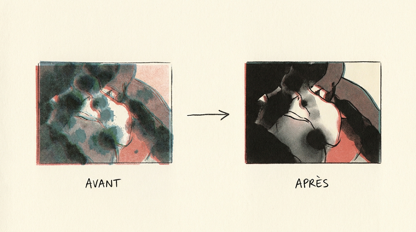 Diptyque avant/après charbon trichromique CMJ