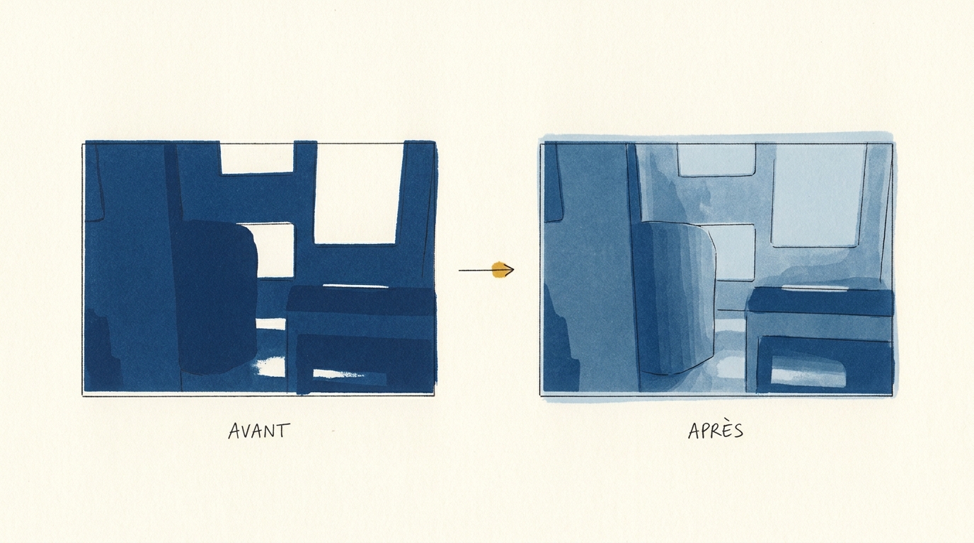 Diptyque avant/après cyanotype — tirage non calibré vs tirage calibré