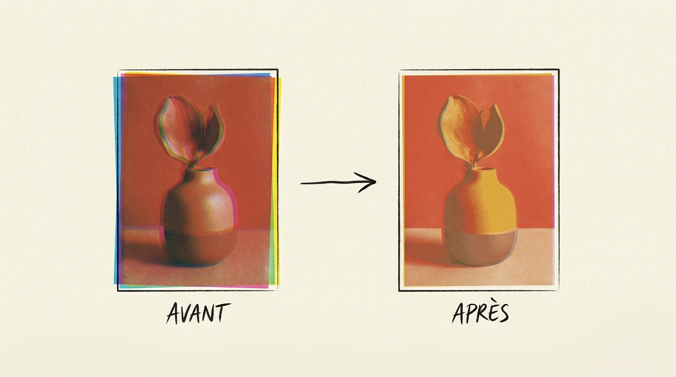 Diptyque avant/après gomme bichromatée quadrichromique