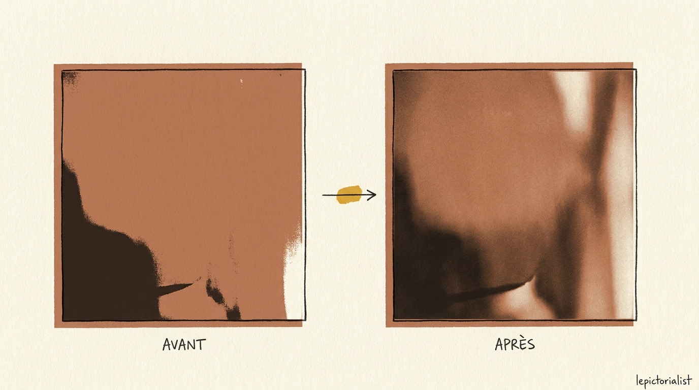 Diptyque avant/après Van Dyke — tonalité brun-pourpre calibrée